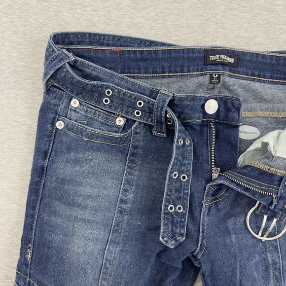 True‎ Religion Women's Cargo Flare Jeans Blue Size 31 with Belt - Picture 3 of 13